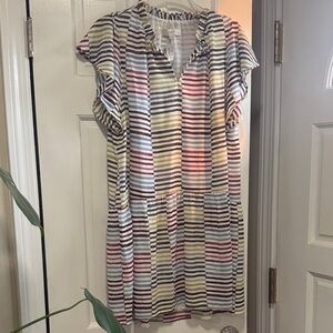 NWT LOFT Striped Multicolor Flutter Sleeve lightweight Dress MP